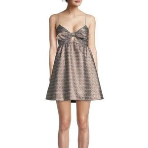 NWT Alice + Olivia Melvina Mini Babydoll Dress Tie Front in Waterfall Multi Sz 0